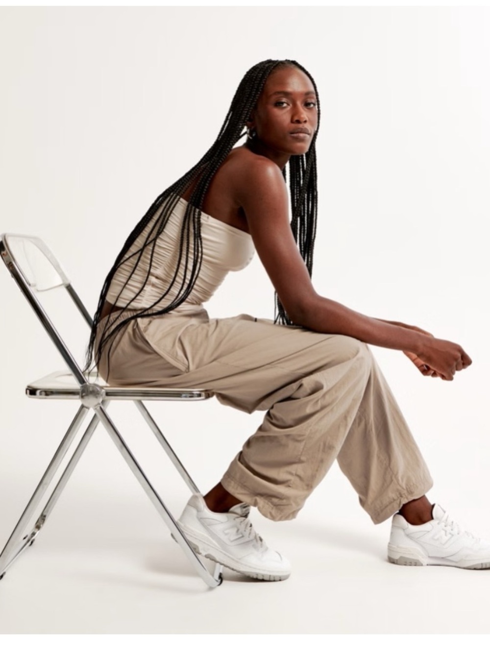 Abercrombie & Fitch Crinkle Nylon Track Pants in Khaki Beige, Size Small - Picture 2 of 14